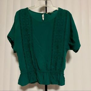 Sonoma Green Embroidered Peplum Blouse